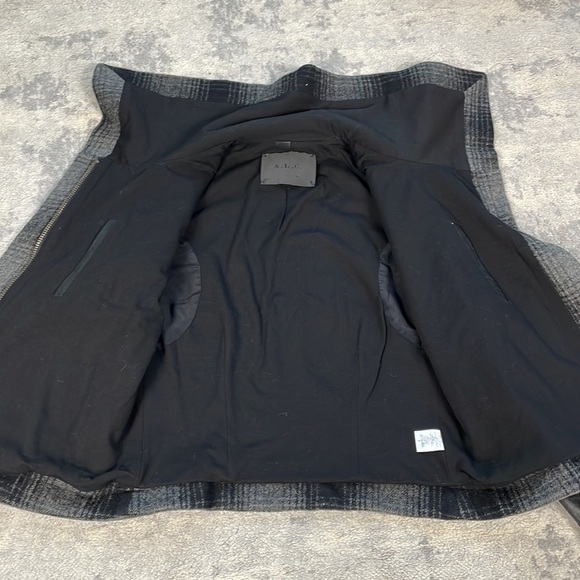 ALC Plaid Funnel Biker Moto Jacket Wool Black Gray Dark Academia Tartan Sz 2 - Picture 8 of 10